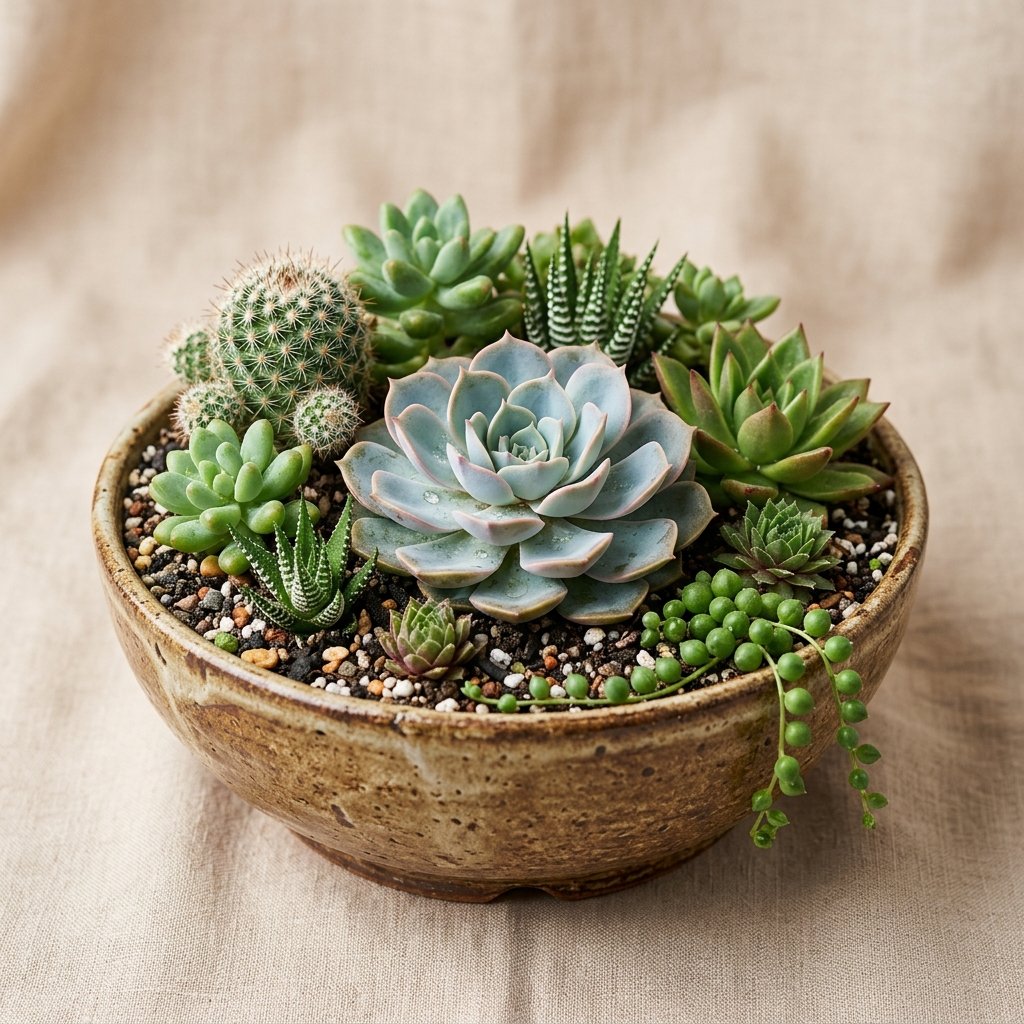 Composizione botanica di piante succulente e piantine d’interno